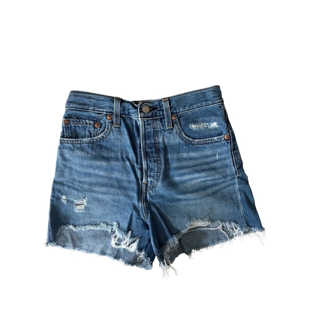 Levis 501 Premium Ribcage Shorts Medium Wash High Rise Button Fly Raw Hem Siz 27